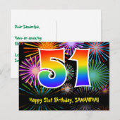 51e verjaardag – Leuke vuurwerkpatroon + Regenboog Briefkaart (Voorkant / Achterkant)