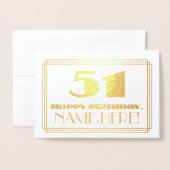 51e verjaardag; naam + Art Deco geïnspireerd look Folie Kaarten (Voorkant met envelop)