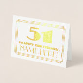 51e verjaardag; naam + Art Deco geïnspireerd look Folie Kaarten (Voorkant)