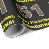 51e verjaardag: Naam & Faux Wood Grain Patroon "51 Cadeaupapier (Rol Hoek)