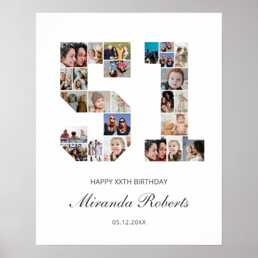 51e verjaardag nummer 51 aangepaste fotocollage poster (Voorkant)