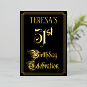 51e verjaardag Partij — Fancy Manuscript & de Naam Folie Uitnodiging (Staand Voorkant)