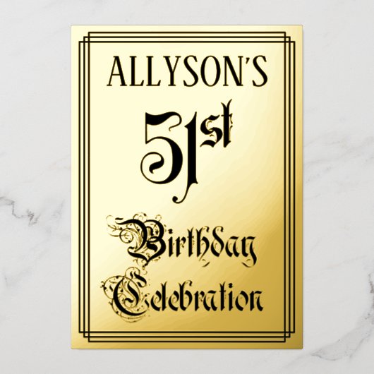 51e verjaardag Partij — Legant Manuscript + de Naa Folie Uitnodiging (Voorkant)