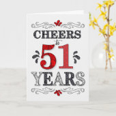 51e verjaardag Proost in rood wit zwart patroon Kaart (Gele Bloem)