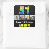 51e verjaardag: Regenboog "51"; Aangepaste foto's  Vierkante Sticker (Tas)