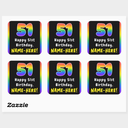 51e verjaardag: Regenboogspectrum # 51, Aangepaste Vierkante Sticker (Vel)