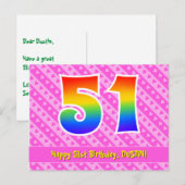 51e verjaardag: Roze strepen & harten, Regenboog 5 Briefkaart (Voorkant / Achterkant)