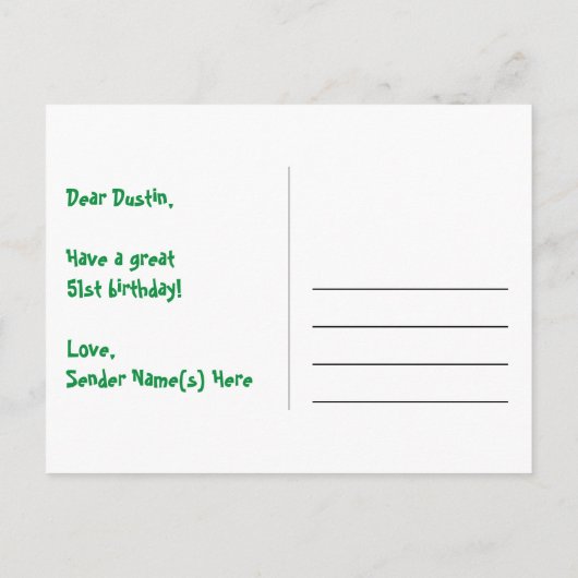 51e verjaardag: Roze strepen & harten, Regenboog 5 Briefkaart (Achterkant)