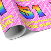 51e verjaardag: roze strepen & harten, regenboog # cadeaupapier (Rol Hoek)