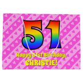 51e verjaardag: roze strepen & harten, regenboog # groot cadeauzakje (Achterkant)