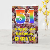 51e verjaardag; rustieke herfstbladeren; regenboog kaart (Gele Bloem)