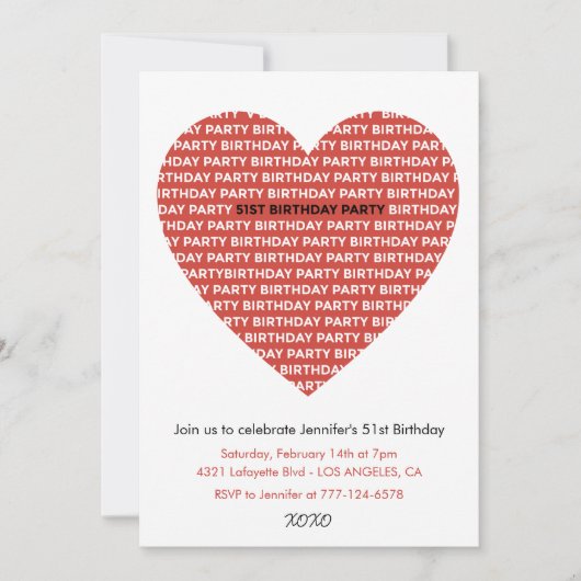 51e verjaardag uitnodiging Meisje xoxo lieverd (Voorkant)