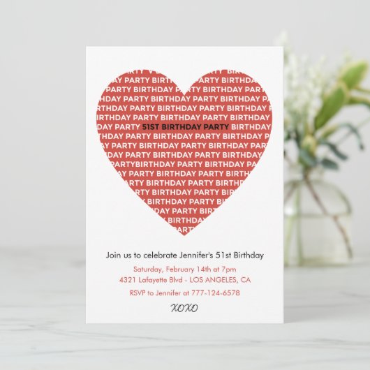 51e verjaardag uitnodiging Meisje xoxo lieverd (Staand voorkant)