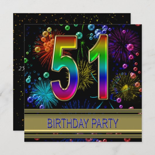51e verjaardag Uitnodiging met bubbels (Voorkant / Achterkant)
