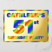 51e verjaardag van de Fun, regenboogspectrum "51" Folie Uitnodiging (Voorkant)