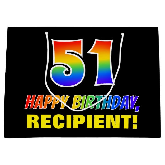 51e verjaardag: Vet, Leuk, Eenvoudig, Regenboog 51 Groot Cadeauzakje (Voorkant)