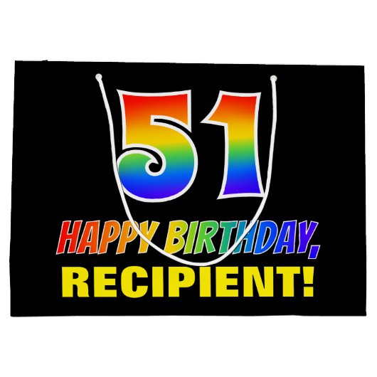 51e verjaardag: Vet, Leuk, Eenvoudig, Regenboog 51 Groot Cadeauzakje (Achterkant)