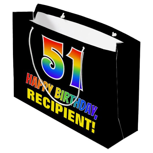 51e verjaardag: Vet, Leuk, Eenvoudig, Regenboog 51 Groot Cadeauzakje (Achterkant Gekanteld)