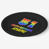 51e verjaardag: Vet, Leuk, Eenvoudig, Regenboog 51 Papieren Bordje (Gekanteld)