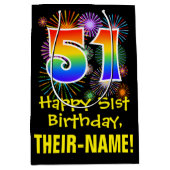 51e verjaardag: Vuurwerk Fun Pattern + Regenboog 5 Medium Cadeauzakje (Voorkant)