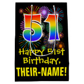 51e verjaardag: Vuurwerk Fun Pattern + Regenboog 5 Medium Cadeauzakje (Achterkant)