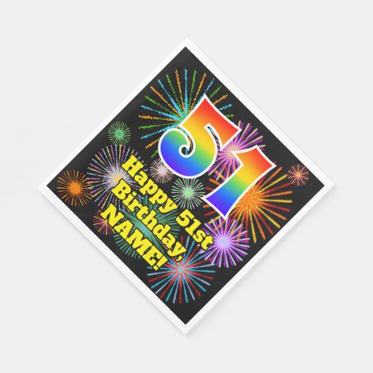 51e verjaardag: Vuurwerk Fun Pattern + Regenboog 5 Servet (Hoek)