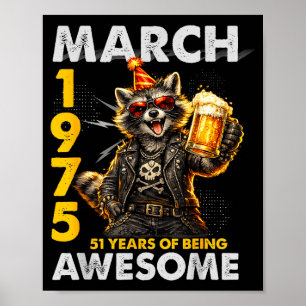 51e verjaardag wasbeer bier maart 1975 vintage 51 poster