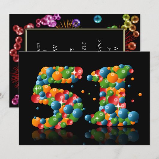 51e verjaardagsfeest, met bubbels en ballen kaart (Voorkant / Achterkant)
