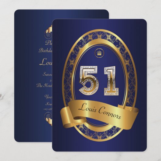 51e, verjaardagsfeest vrouw man, elegante kleur kaart (Voorkant / Achterkant)