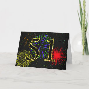 51e verjaardagskaart met vuurwerk kaart