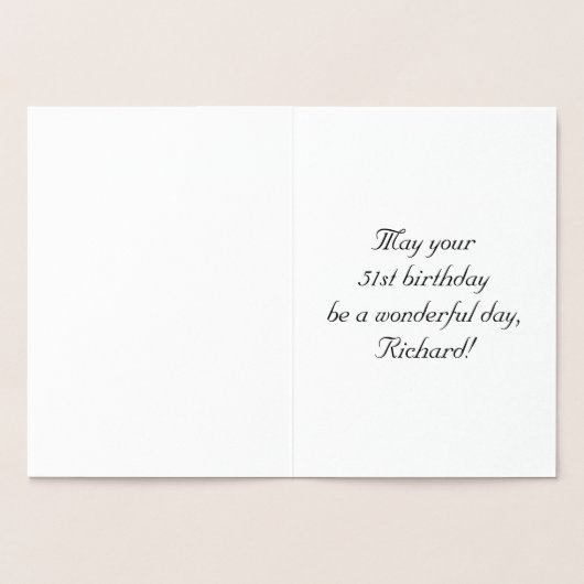 51st Birthday: Elegant, Ornate Script; Custom Name Folie Kaarten (Binnen)