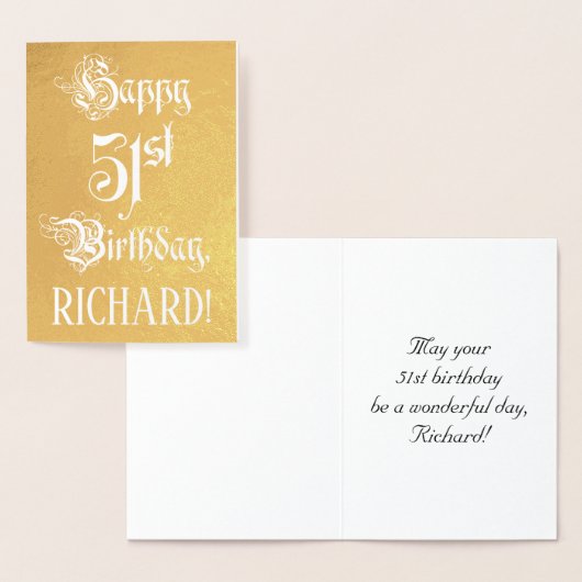51st Birthday: Elegant, Ornate Script; Custom Name Folie Kaarten (Display)