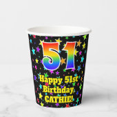 51st Birthday: Fun Stars Pattern and Rainbow 51 Papieren Bekers (Achterkant)