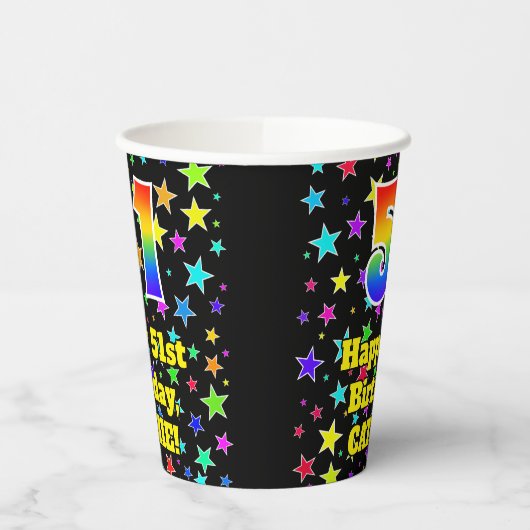 51st Birthday: Fun Stars Pattern and Rainbow 51 Papieren Bekers (Links)
