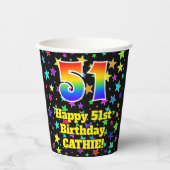 51st Birthday: Fun Stars Pattern and Rainbow 51 Papieren Bekers (Voorkant)