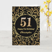 51ste Birthday Black en Gold Floral Pattern Kaart (Gele Bloem)