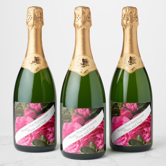 51ste bruiloft Jubileum Sparkling Wijnetiket (Flessen)