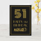 51ste verjaardag: Art Deco Geïnspireerde look "51" Kaart (Gele Bloem)