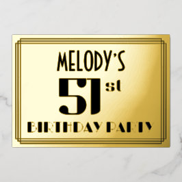 51ste verjaardag: Art Deco Kijk "51" en naam Folie Uitnodiging