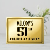 51ste verjaardag: Art Deco Kijk "51" en naam Folie Uitnodiging (Staand Voorkant)
