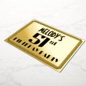 51ste verjaardag: Art Deco Kijk "51" en naam Folie Uitnodiging (Gedraaid)