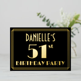 51ste verjaardag: Art Deco Kijk "51", met naam Folie Uitnodiging