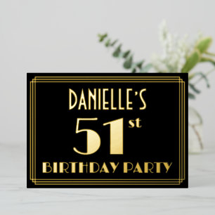 51ste verjaardag: Art Deco Kijk "51", met naam Folie Uitnodiging