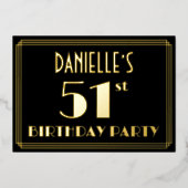 51ste verjaardag: Art Deco Kijk "51", met naam Folie Uitnodiging (Voorkant)