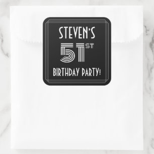 51ste verjaardag: Art Deco Style en aangepaste naa Vierkante Sticker