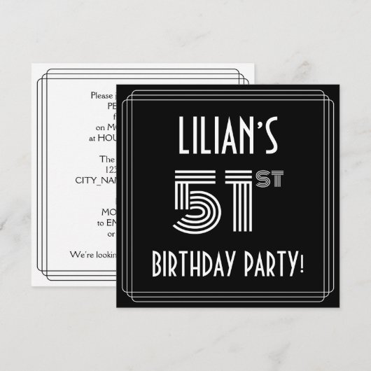 51ste verjaardag: Art Deco Style met aangepaste na Kaart (Voorkant / Achterkant)