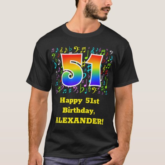 51ste verjaardag: Colorful Music Symbols, Rainbow T-shirt (Voorkant)