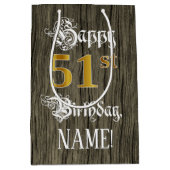 51ste verjaardag: Faux Gold look & Faux Wood Patte Medium Cadeauzakje (Voorkant)