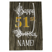 51ste verjaardag: Faux Gold look & Faux Wood Patte Medium Cadeauzakje (Achterkant)