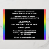 51ste verjaardag: Fun, kleurrijk regenboogpatroon Folie Uitnodiging (Achterkant)